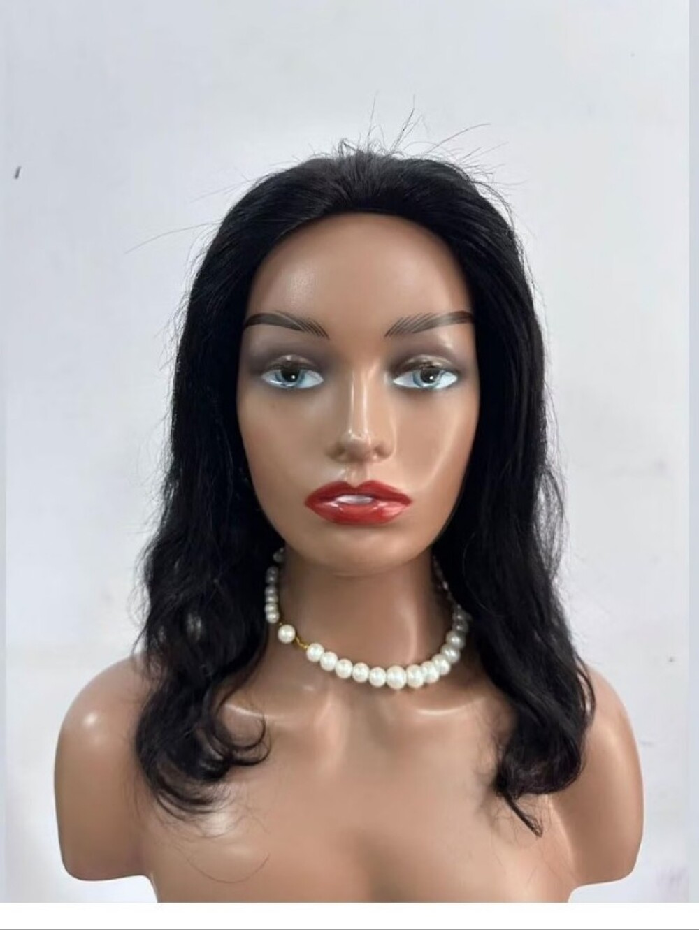 Half Wig Human Hair Body Wave Glueless Drawstring Natural Black 16"